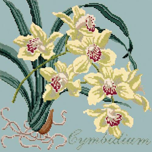 Cymbidium (Boat Orchid) Needlepoint Kit Elizabeth Bradley Design Pale Blue 