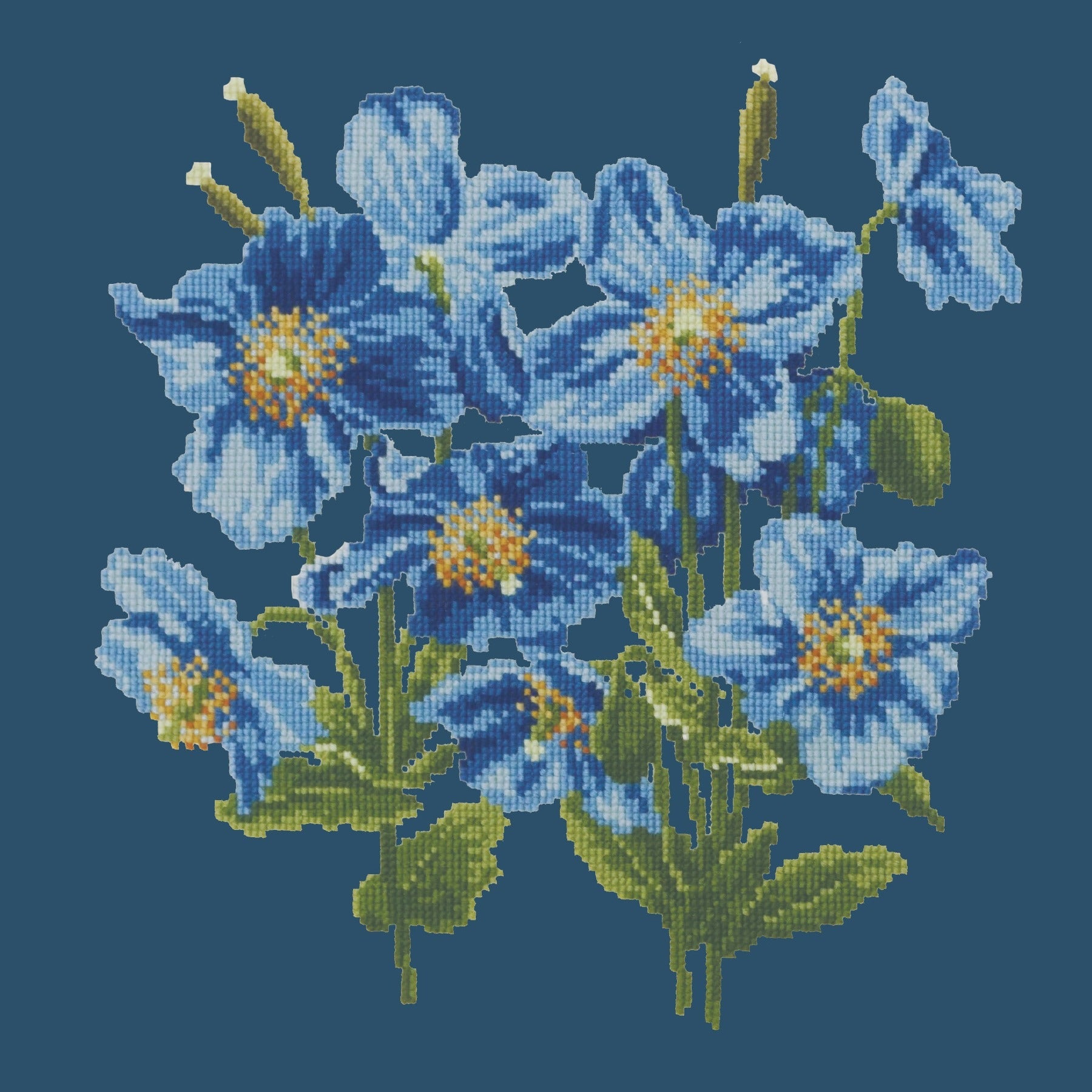 Himalayan Poppy Needlepoint Kit Elizabeth Bradley Design Dark Blue 