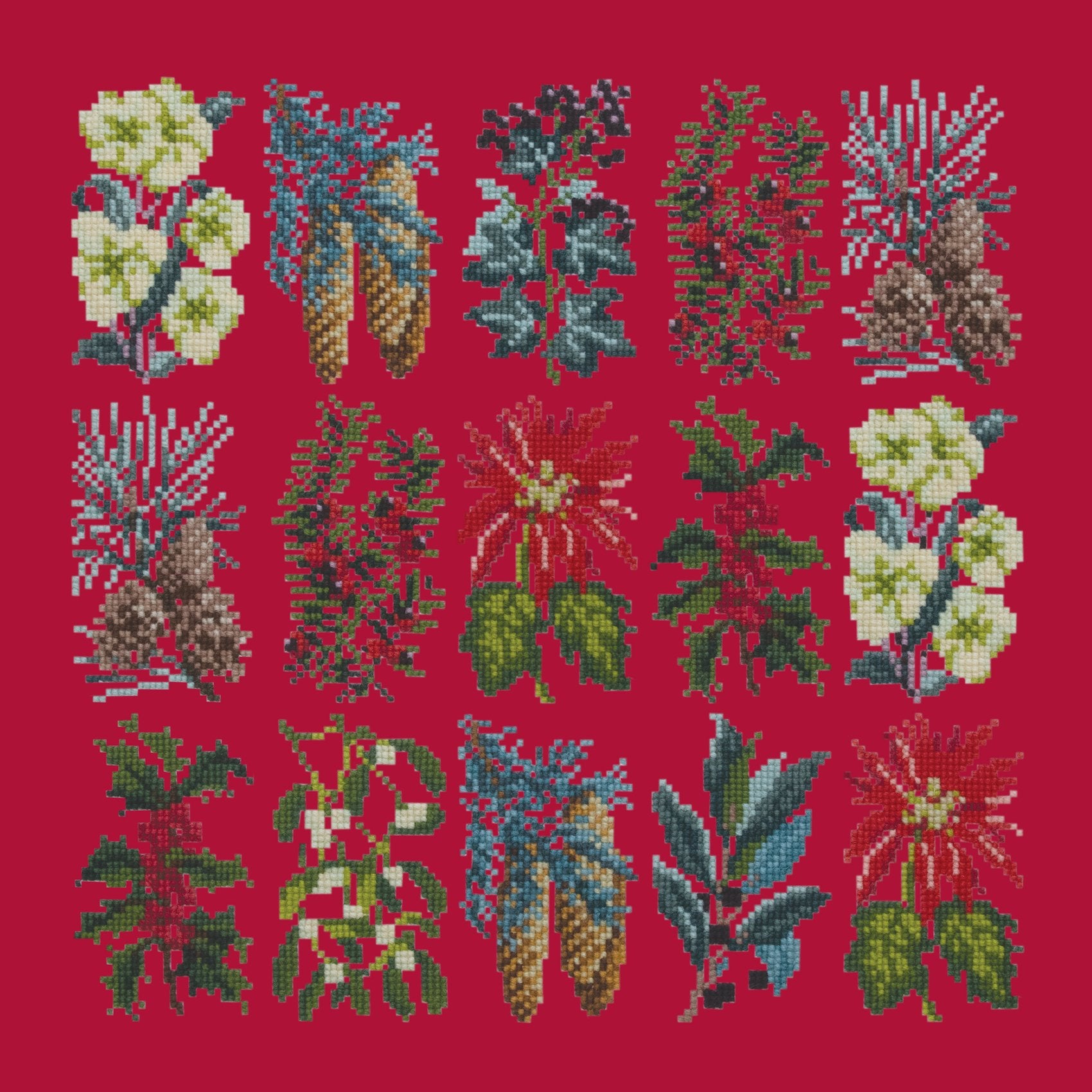 Millefleur Winter Needlepoint Kit Elizabeth Bradley Design Bright Red 