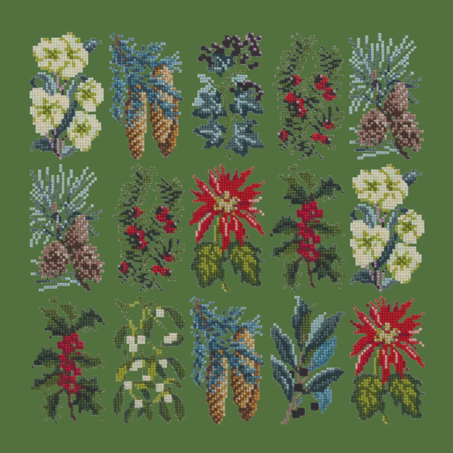 Millefleur Winter Needlepoint Kit Elizabeth Bradley Design Dark Green 