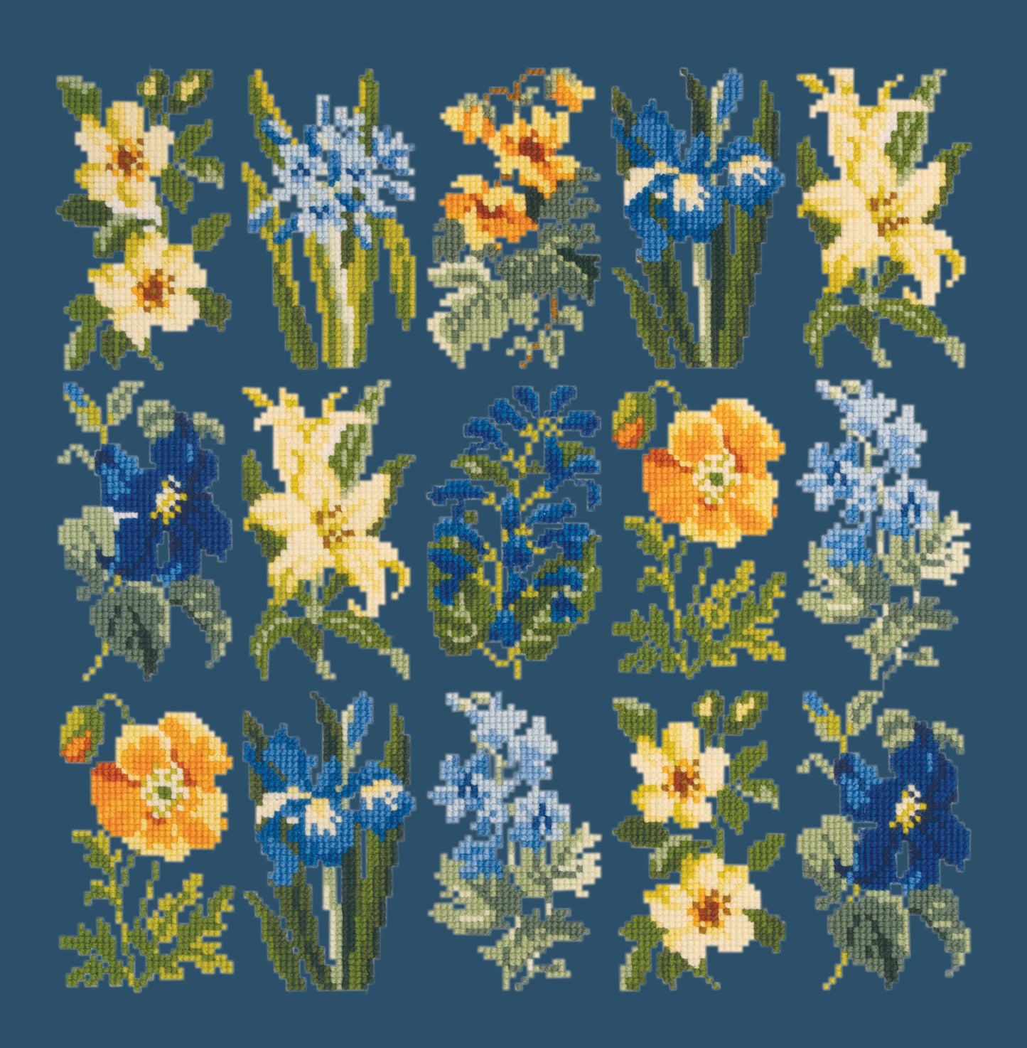 Millefleur Summer Needlepoint Kit Elizabeth Bradley Design Dark Blue 