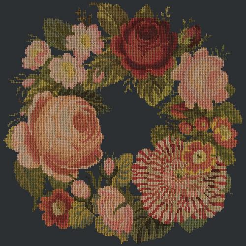 A Wreath of Roses Needlepoint Kit Elizabeth Bradley Design Black 