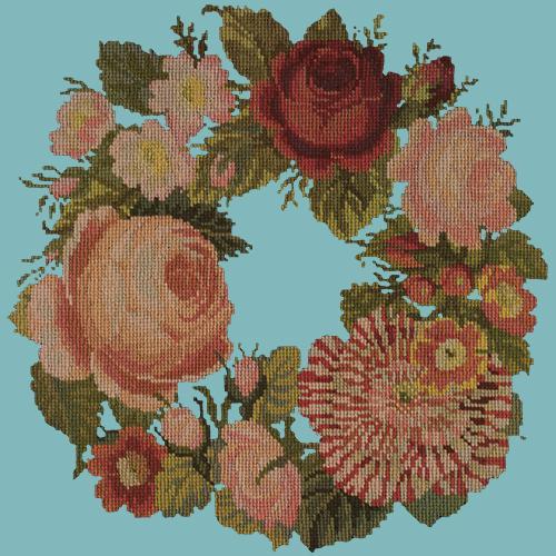 A Wreath of Roses Needlepoint Kit Elizabeth Bradley Design Duck Egg Blue 