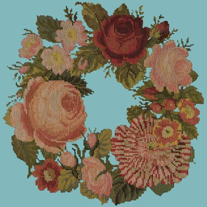 A Wreath of Roses Needlepoint Kit Elizabeth Bradley Design Duck Egg Blue 