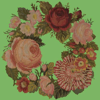 A Wreath of Roses Needlepoint Kit Elizabeth Bradley Design Grass Green 