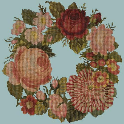 A Wreath of Roses Needlepoint Kit Elizabeth Bradley Design Pale Blue 