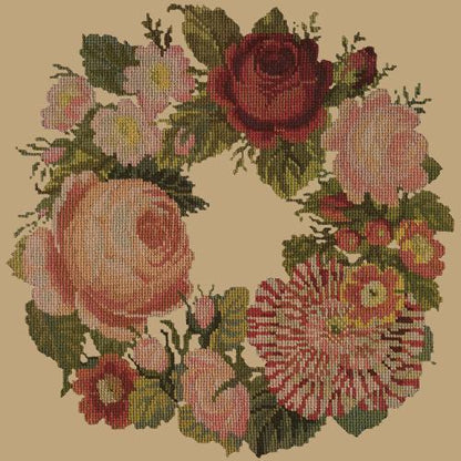 A Wreath of Roses Needlepoint Kit Elizabeth Bradley Design Sand 