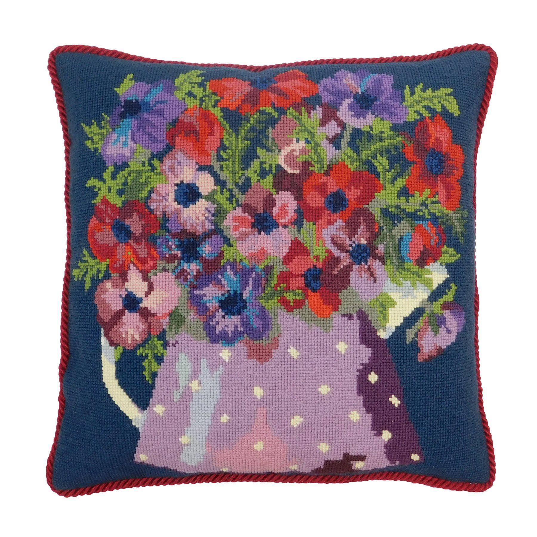 Anemone Pitcher Needlepoint Kit Elizabeth Bradley Design Dark Blue 