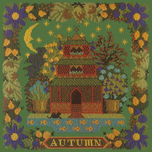 Autumn Sampler Needlepoint Kit Elizabeth Bradley Design Dark Green 