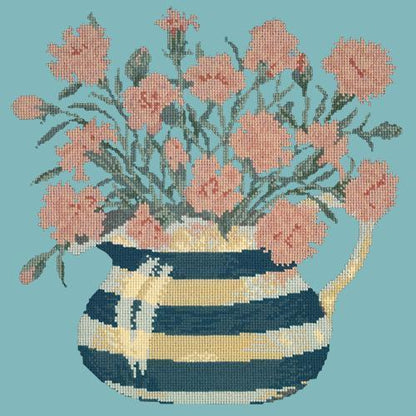 Carnation Jug Needlepoint Kit Elizabeth Bradley Design Duck Egg Blue 