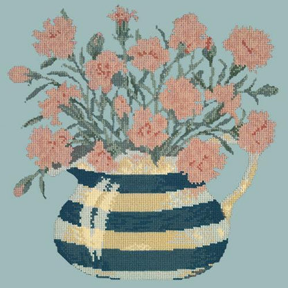 Carnation Jug Needlepoint Kit Elizabeth Bradley Design Pale Blue 