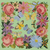 Clematis, Rose, and Butterflies Needlepoint Kit Elizabeth Bradley Design Pale Green 