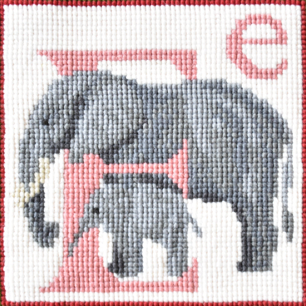 An easy beginner needlepoint kit designed for Kids of all ages. This canvas  depicts an elephant that is stitch-painted onto 7 mesh needlepoint canvas  and comes with acrylic threads. – Needlepoint For