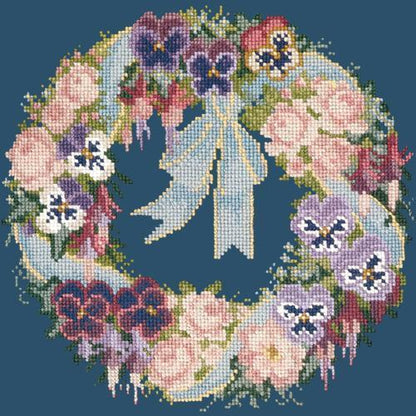 Garland of Pansies Needlepoint Kit Elizabeth Bradley Design Dark Blue 