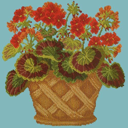 Geranium Pot Needlepoint Kit Elizabeth Bradley Design Duck Egg Blue 