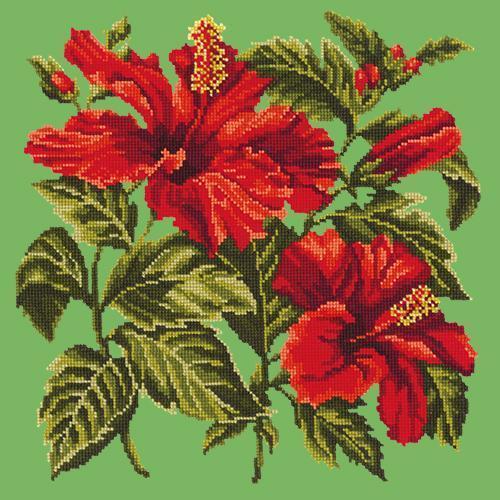 Hibiscus Needlepoint Kit Elizabeth Bradley Design Grass Green 