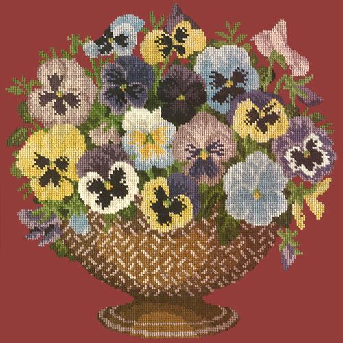 Pansy Bowl Needlepoint Kit Elizabeth Bradley Design Dark Red 