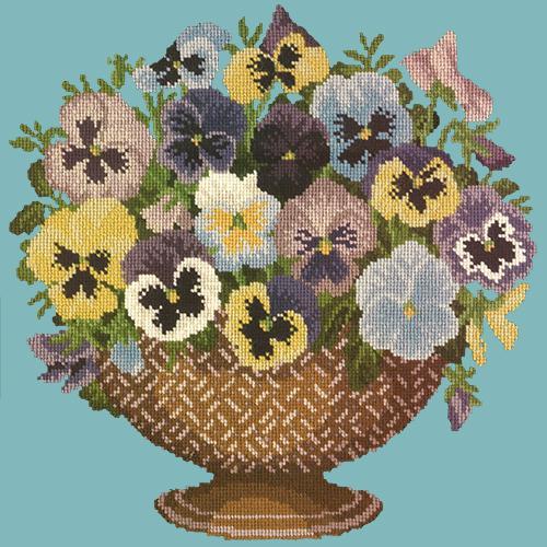 Pansy Bowl Needlepoint Kit Elizabeth Bradley Design Duck Egg Blue 