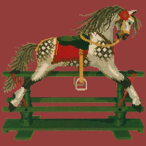 Rocking Horse Needlepoint Kit Elizabeth Bradley Design Dark Red 