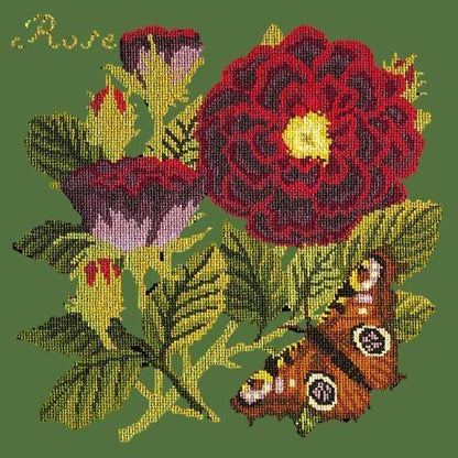 Rose Needlepoint Kit Elizabeth Bradley Design Dark Green 