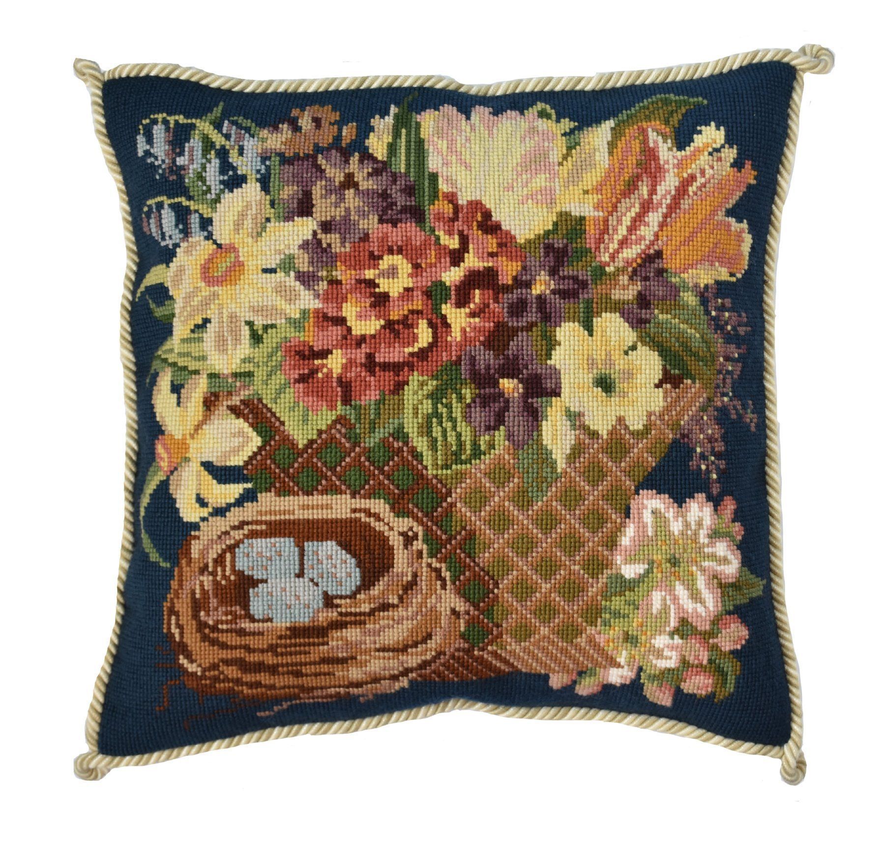 Spring Basket Needlepoint Kit Elizabeth Bradley Design Dark Blue 