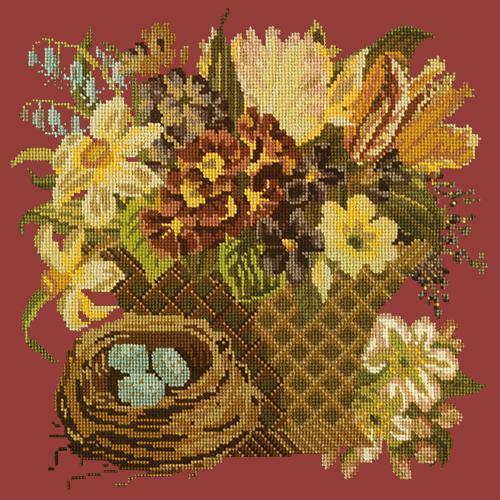 Spring Basket Needlepoint Kit Elizabeth Bradley Design Dark Red 