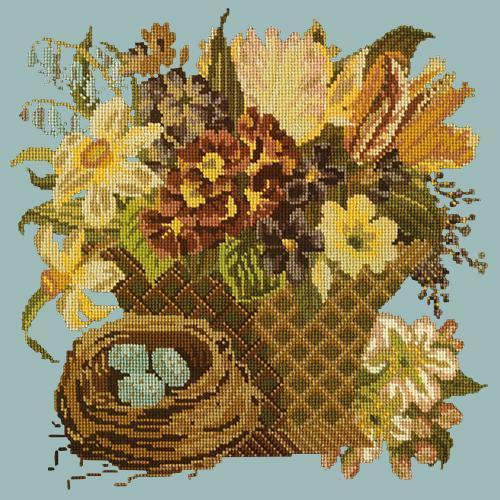 Spring Basket Needlepoint Kit Elizabeth Bradley Design Pale Blue 