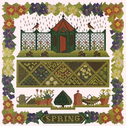 Spring Sampler Needlepoint Kit Elizabeth Bradley Design Cream 