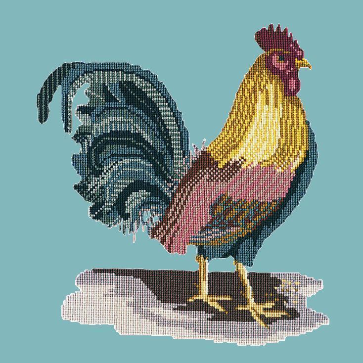 The Cockerel Needlepoint Kit Elizabeth Bradley Design Duck Egg Blue 