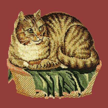 The Contented Cat Needlepoint Kit Elizabeth Bradley Design Dark Red 