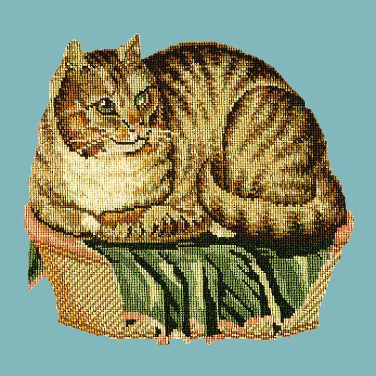 The Contented Cat Needlepoint Kit Elizabeth Bradley Design Duck Egg Blue 