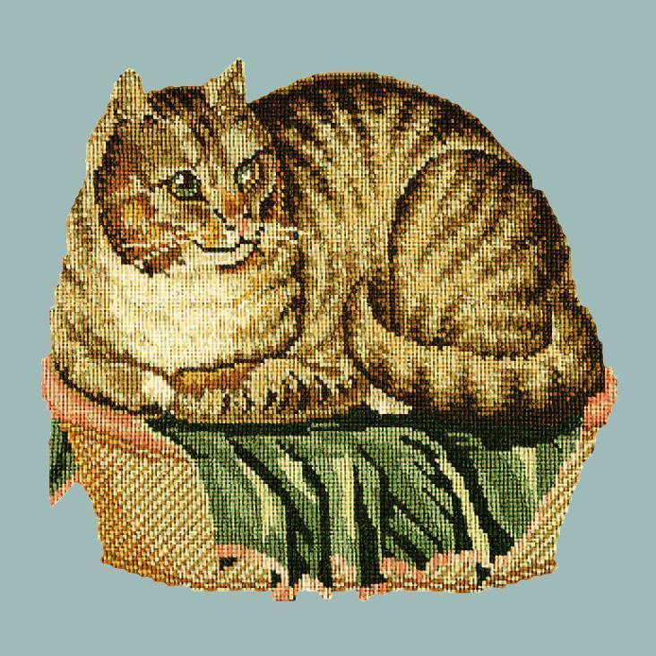 The Contented Cat Needlepoint Kit Elizabeth Bradley Design Pale Blue 