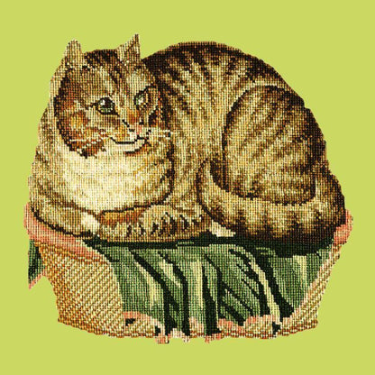 The Contented Cat Needlepoint Kit Elizabeth Bradley Design Pale Lime 