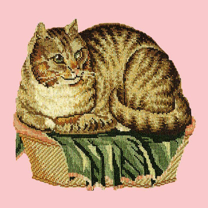 The Contented Cat Needlepoint Kit Elizabeth Bradley Design Pale Rose 