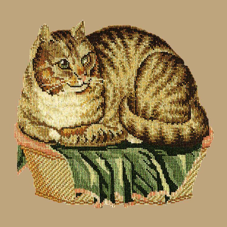 The Contented Cat Needlepoint Kit Elizabeth Bradley Design Sand 