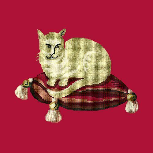 The Cream Cat Needlepoint Kit Elizabeth Bradley Design Bright Red 