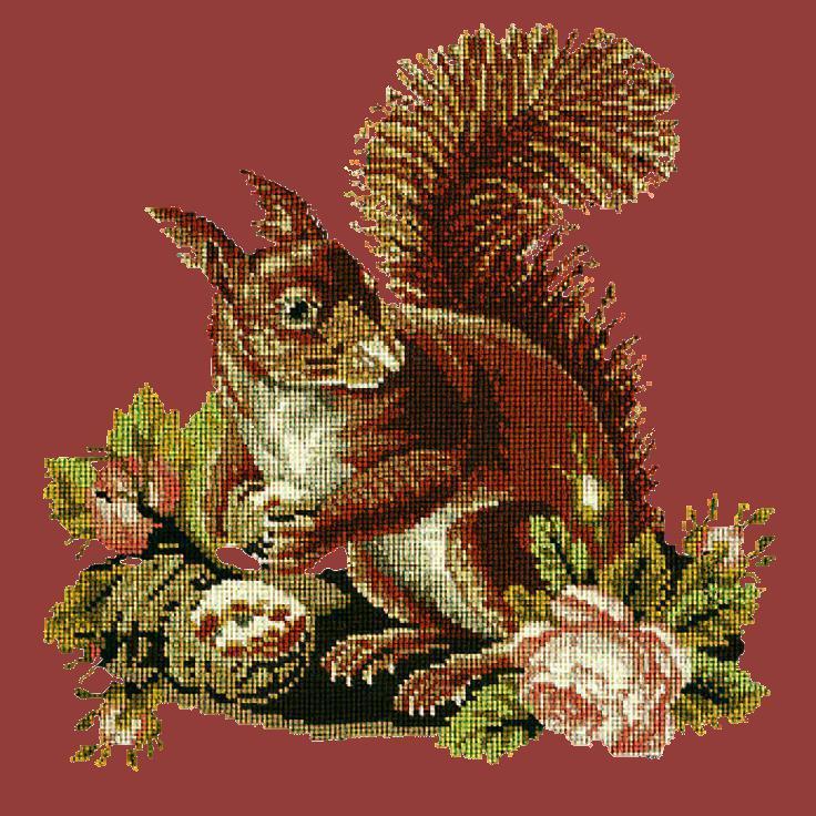 The Squirrel Needlepoint Kit Elizabeth Bradley Design Dark Red 