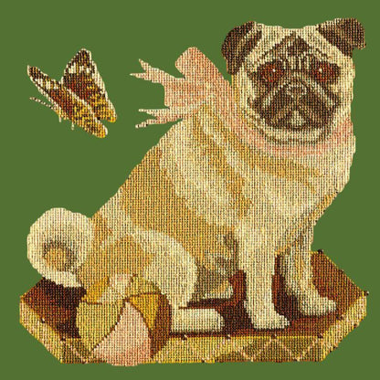 Toby the Pug Needlepoint Kit Elizabeth Bradley Design Dark Green 