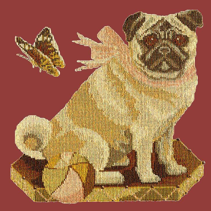 Toby the Pug Needlepoint Kit Elizabeth Bradley Design Dark Red 