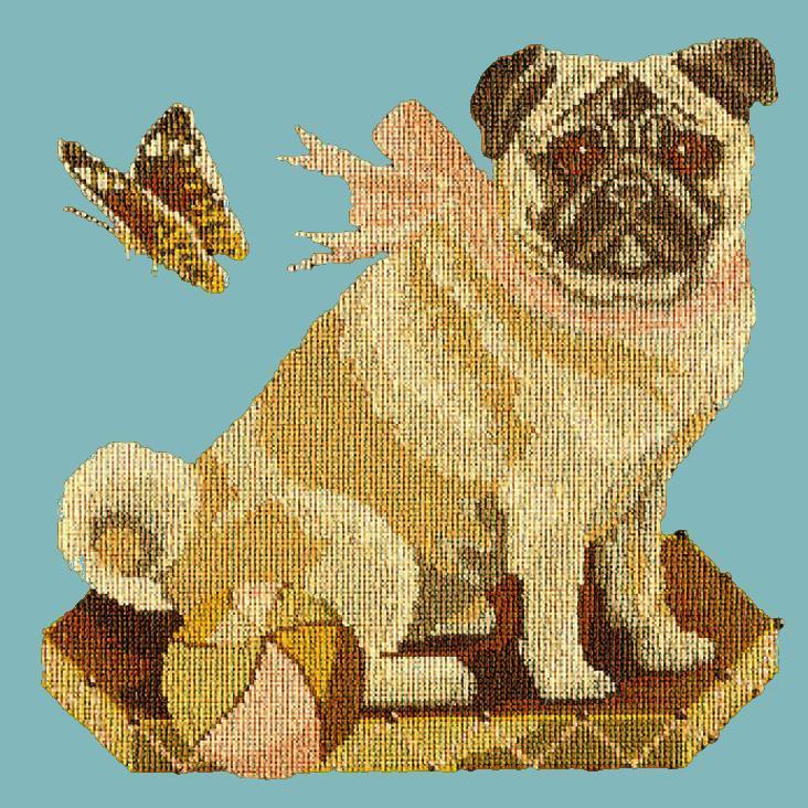 Toby the Pug Needlepoint Kit Elizabeth Bradley Design Duck Egg Blue 