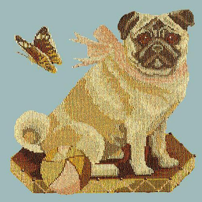 Toby the Pug Needlepoint Kit Elizabeth Bradley Design Pale Blue 