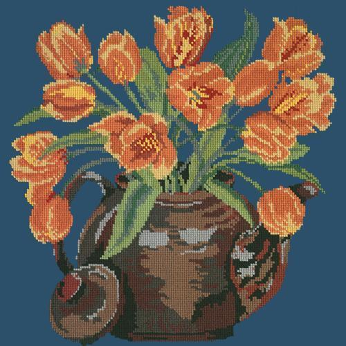 Tulip Teapot Needlepoint Kit Elizabeth Bradley Design Dark Blue 