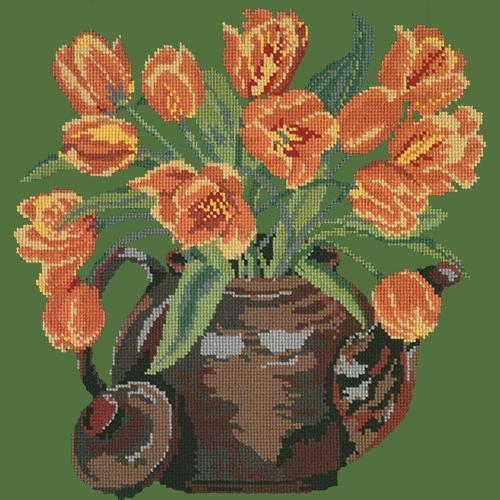 Tulip Teapot Needlepoint Kit Elizabeth Bradley Design Dark Green 