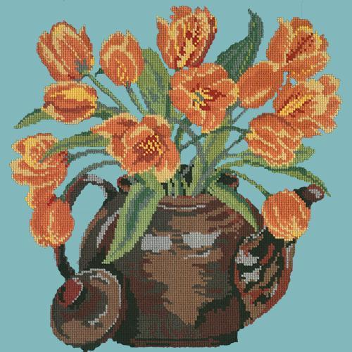 Tulip Teapot Needlepoint Kit Elizabeth Bradley Design Duck Egg Blue 