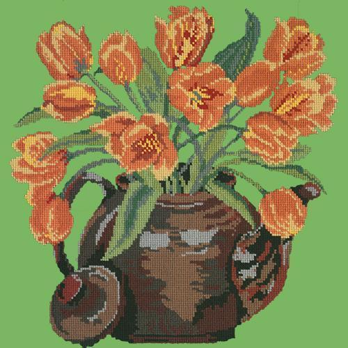 Tulip Teapot Needlepoint Kit Elizabeth Bradley Design Grass Green 