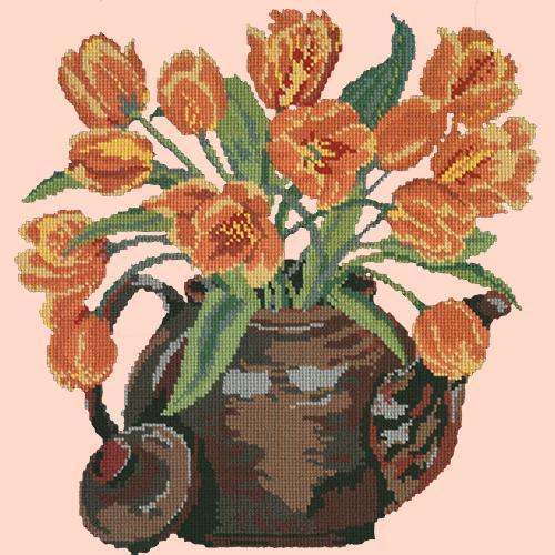 Tulip Teapot Needlepoint Kit Elizabeth Bradley Design Salmon Pink 