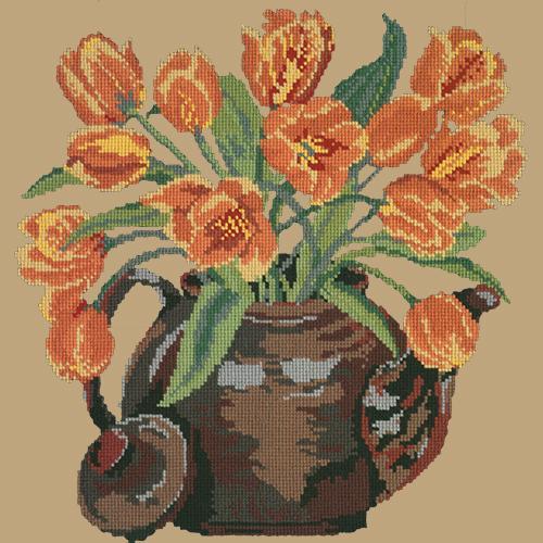 Tulip Teapot Needlepoint Kit Elizabeth Bradley Design Sand 