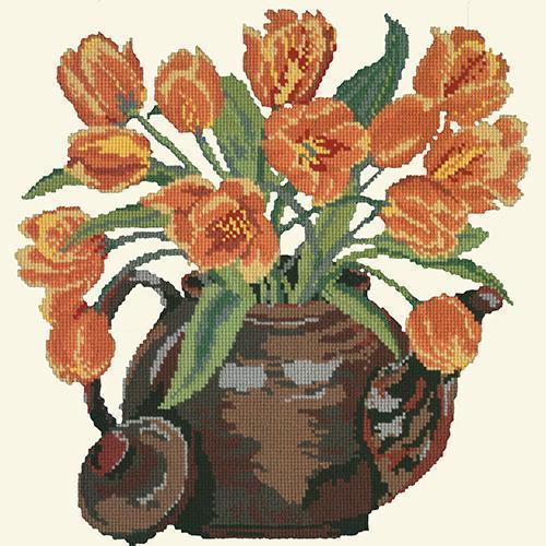 Tulip Teapot Needlepoint Kit Elizabeth Bradley Design Winter White 