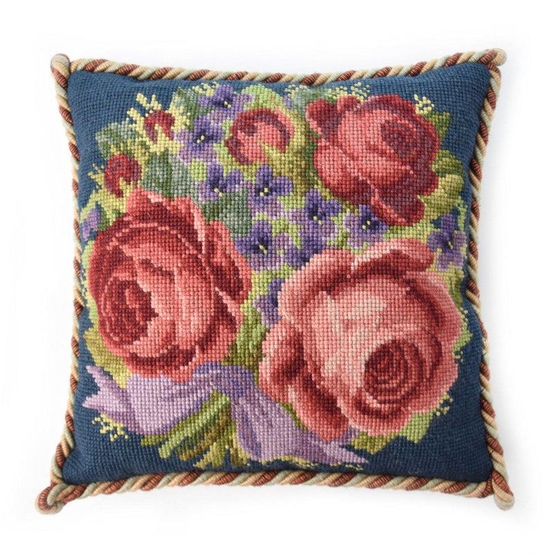 Violets and Roses Needlepoint Kit Elizabeth Bradley Design Dark Blue 