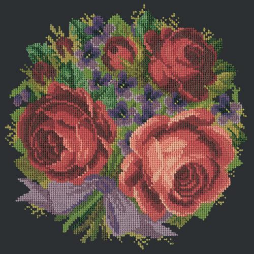 Violets and Roses Needlepoint Kit Elizabeth Bradley Design Black 